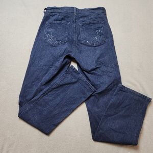 NYDJ Dark Wash Embellished Straight Leg Jeans USA Made Sz 8